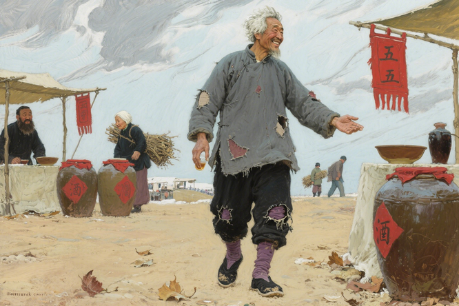 肖海娟:老五尝酒(图1) 写《老五尝酒》小小说.png